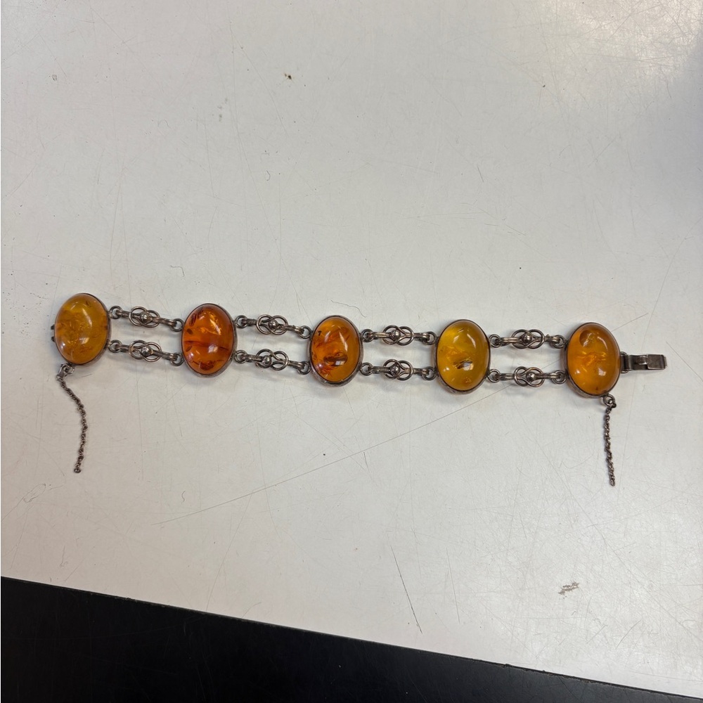 Vintage Baltic Amber Bracelet 925 Silver